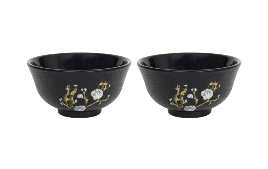 Żeliwny zestaw 2 czarek do herbaty Bird czarny Japanese