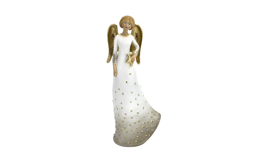 Figurka Anioł biało-złoty 17cm ze skrzydłami 4491