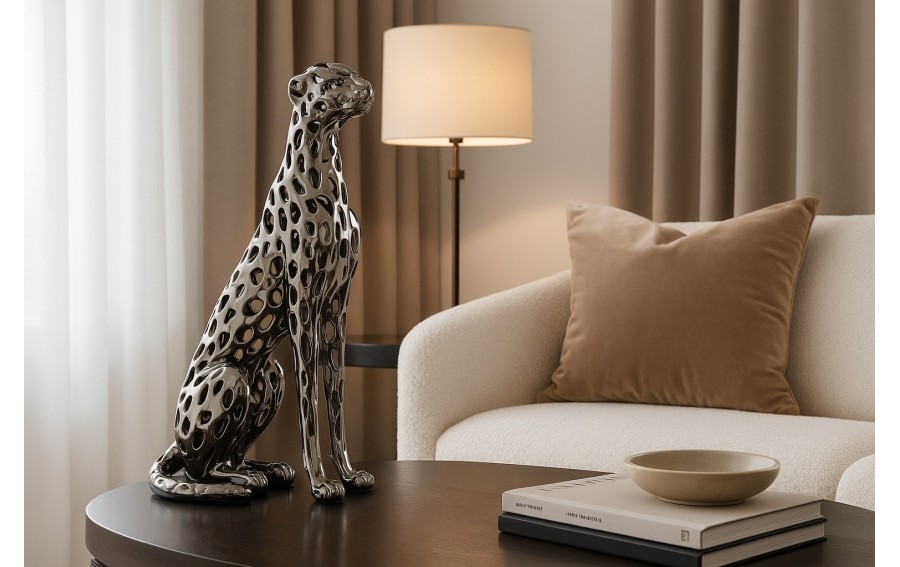 Figurka ozdobna Lampart Srebrny 43 cm
