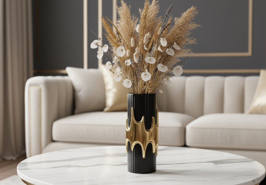 Wazon ceramiczny 30 cm czarno-złoty 154747