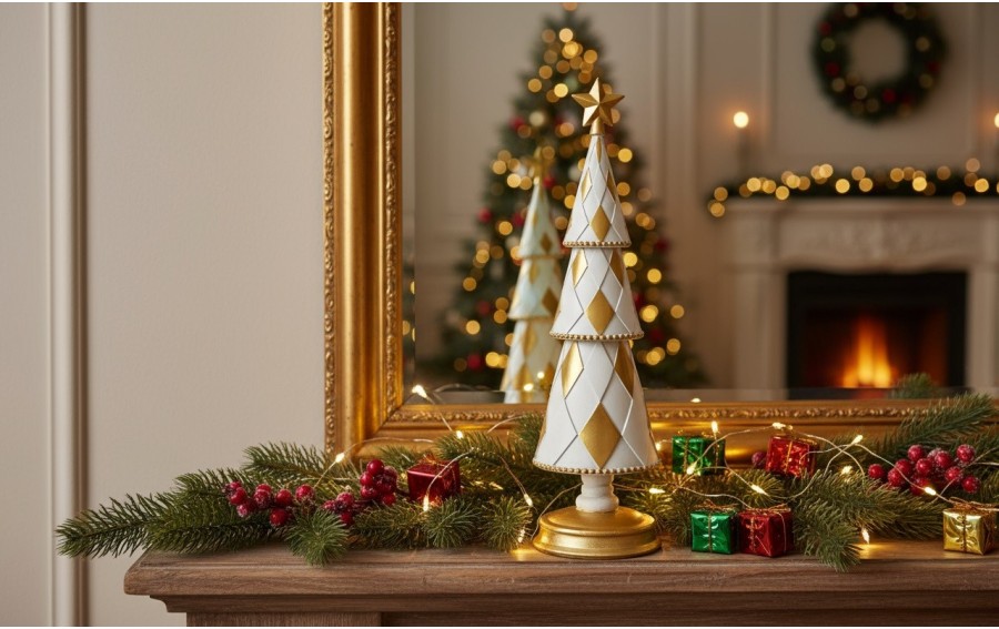 Figurka świąteczna Choinka biało złota 46 cm