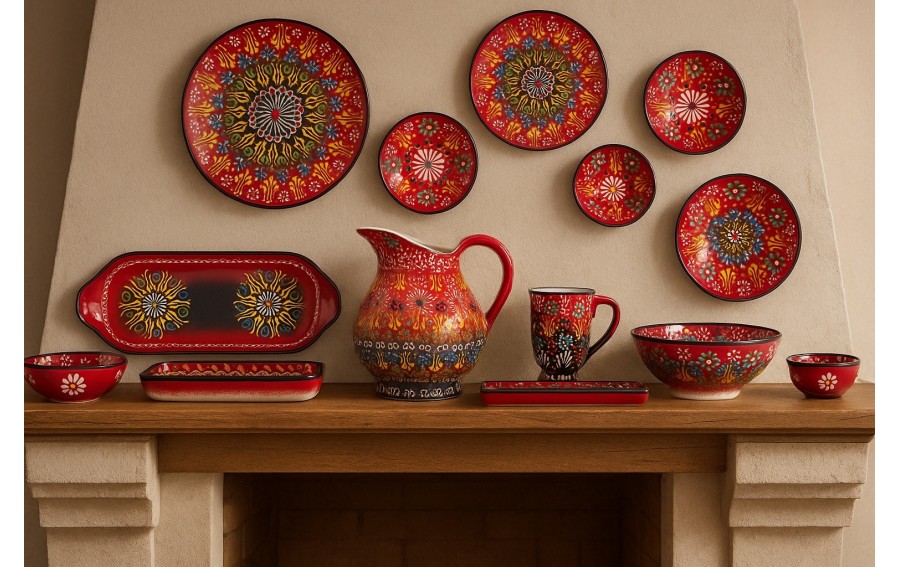 Talerz płytki obiadowy 25 cm ceramiczny Oriental Red