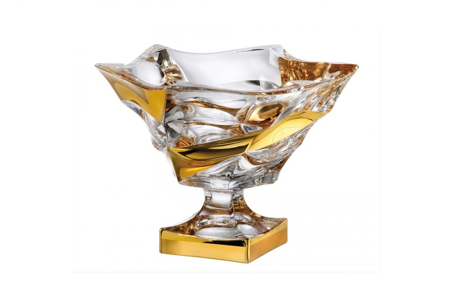 Kryształowa misa na nodze 33 cm Flamenco Belt Gold