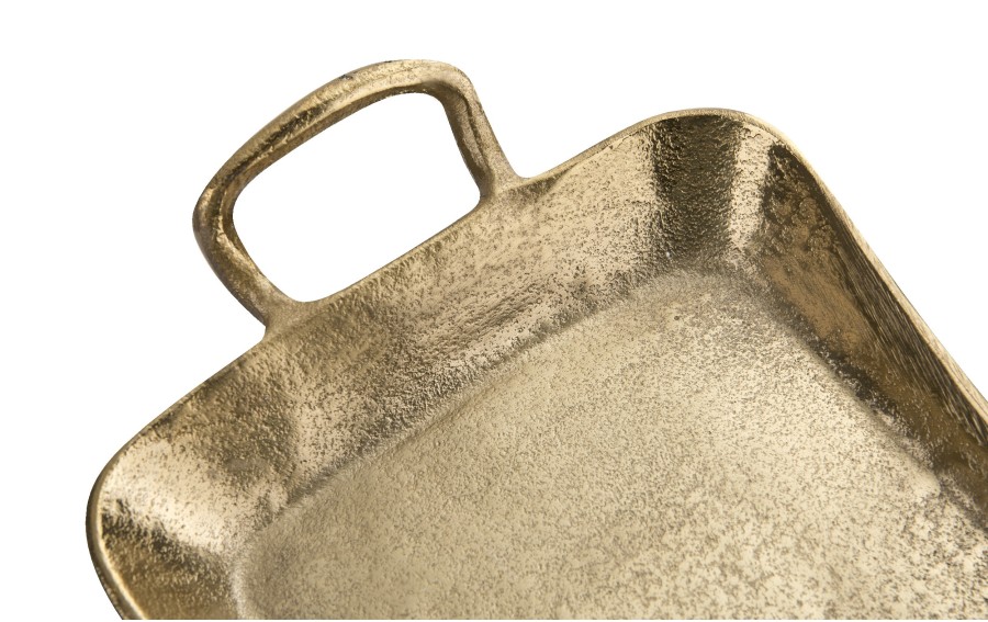 Taca dekoracyjna 41x21 cm metalowa z uchwytami złota IR0017