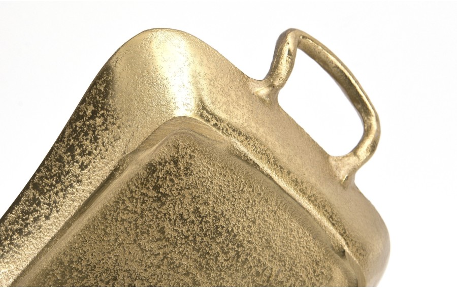 Taca dekoracyjna 41x21 cm metalowa z uchwytami złota IR0017