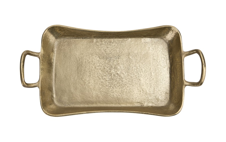 Taca dekoracyjna 41x21 cm metalowa z uchwytami złota IR0017
