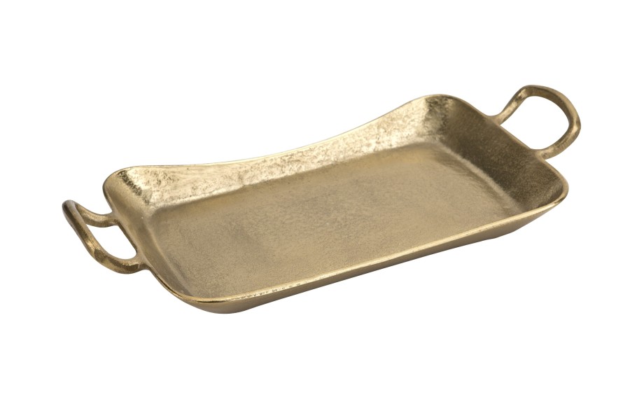 Taca dekoracyjna 41x21 cm metalowa z uchwytami złota IR0017