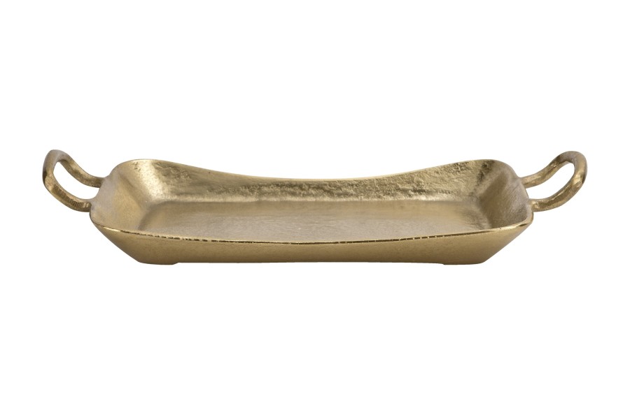 Taca dekoracyjna 41x21 cm metalowa z uchwytami złota IR0017