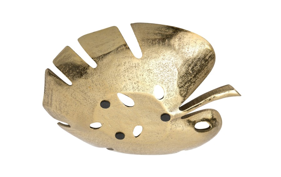 Patera metalowa złoty liść ażurowy 22 cm
