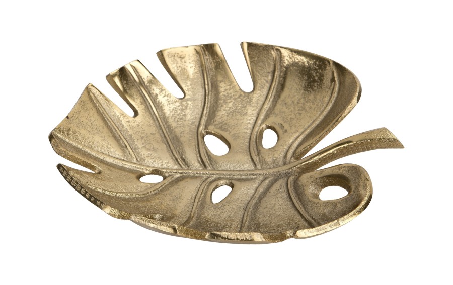 Patera metalowa złoty liść ażurowy 22 cm