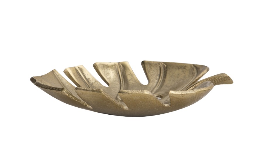 Patera metalowa złoty liść ażurowy 22 cm