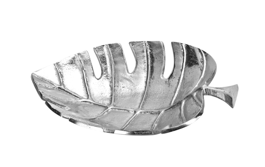 Patera metalowa srebrny liść ażurowy 30 cm