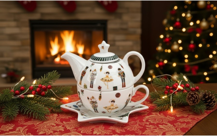 Filiżanka z dzbankiem i zaparzaczem Tea for One Christmas Nutcracker
