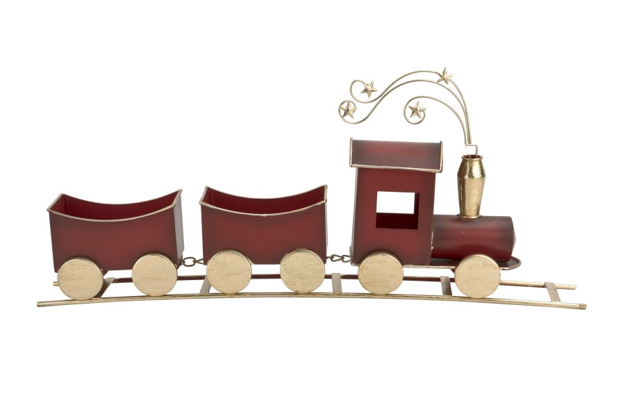 Duża Ozdoba metalowa Czerwony pociąg z wagonami 60 cm