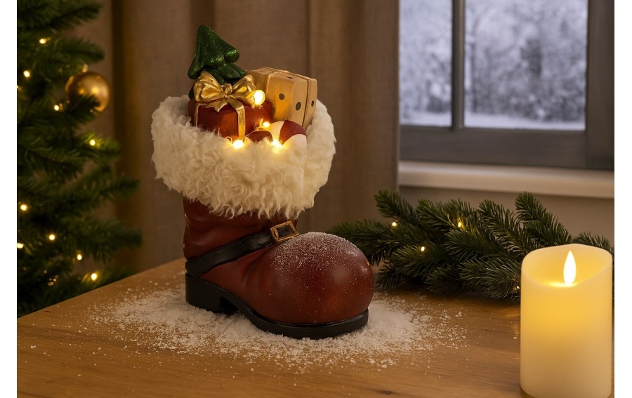 Ozdoba świąteczna But z prezentami LED 33,5 cm