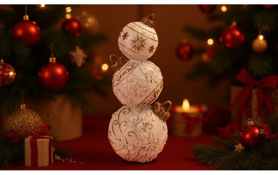 Ozdoba świąteczna Bombki ceramiczne 42 cm biało-złota