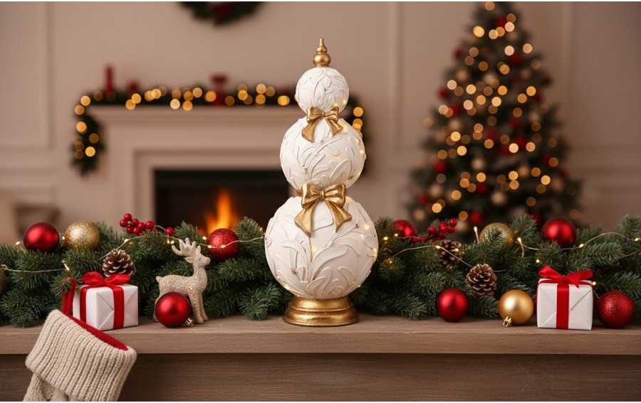 Ozdoba świąteczna LED Bombki ceramiczne 60 cm biało-złota