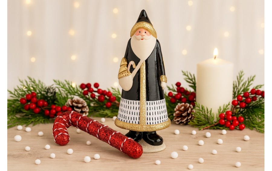 Figurka ozdobna Mikołaj stojący czarno-złoty 30cm
