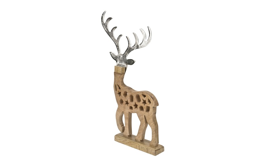 Figurka świąteczna drewniana Renifer 50 cm złota