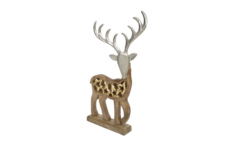Figurka świąteczna drewniana Renifer 50 cm złota