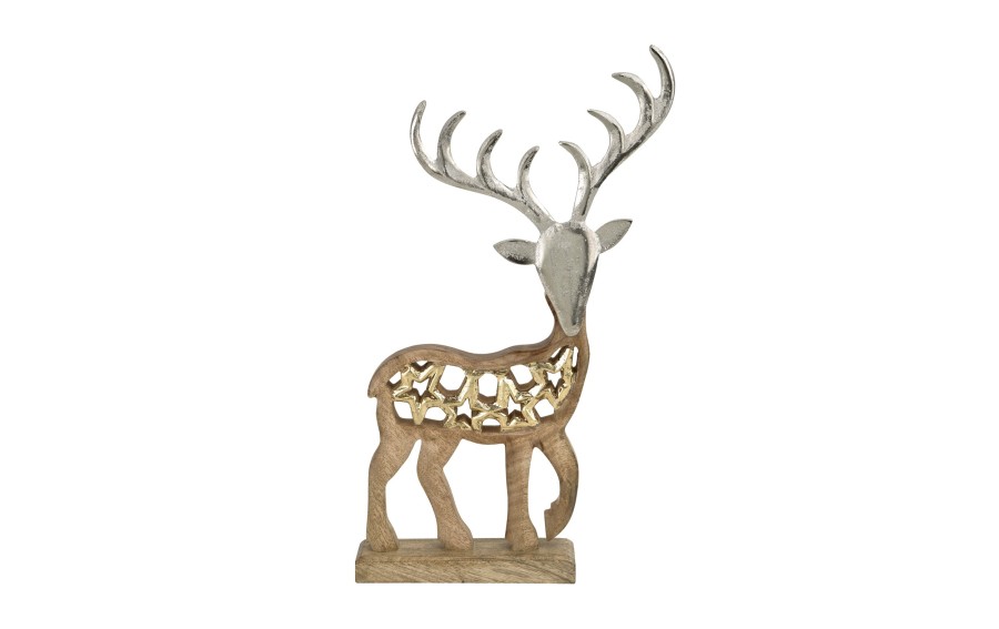Figurka świąteczna drewniana Renifer 50 cm złota
