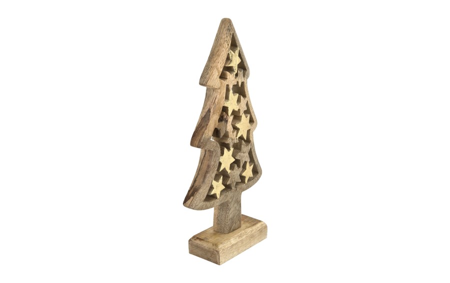 Figurka świąteczna drewniana Choinka 30 cm mała złota