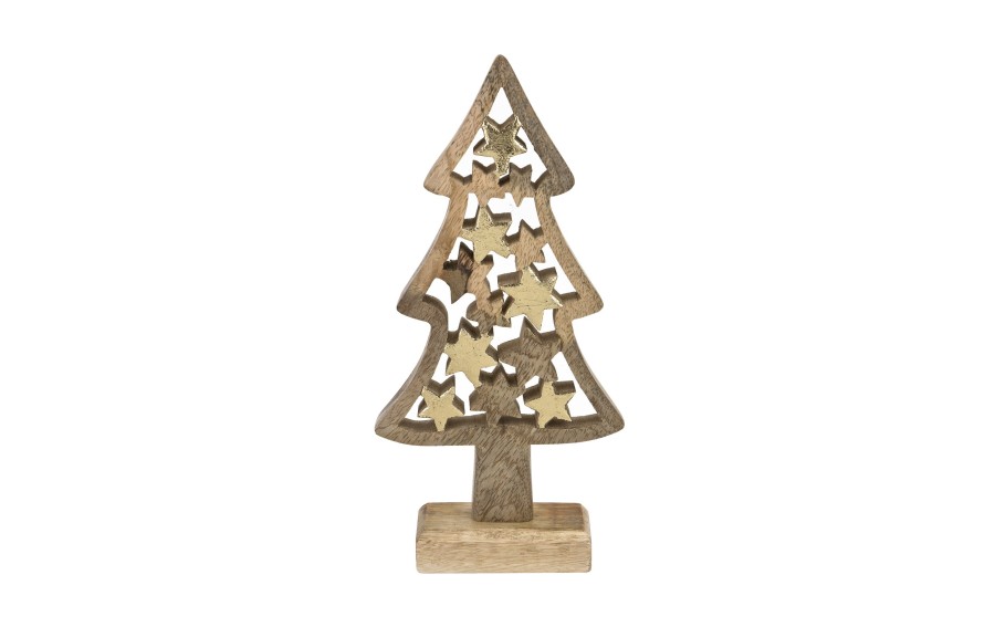 Figurka świąteczna drewniana Choinka 30 cm mała złota