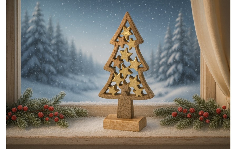 Figurka świąteczna drewniana Choinka 40 cm duża złota
