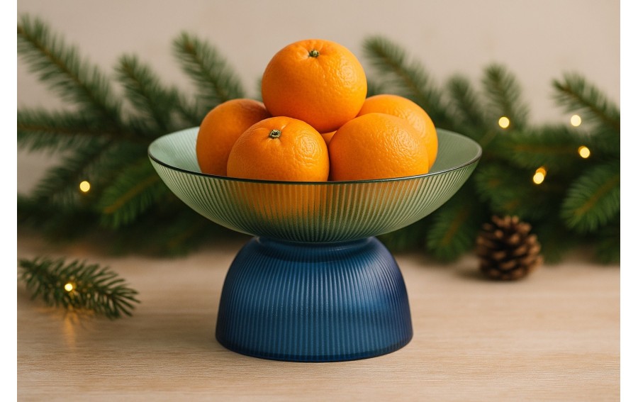 Patera dekoracyjna szklana 25 cm zielono-niebieska