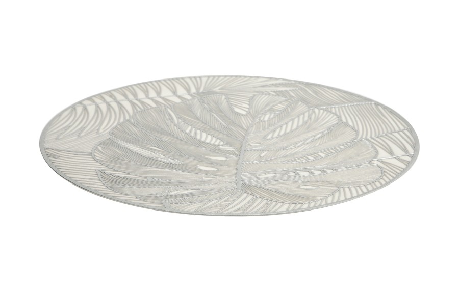 Mata stołowa 38 cm dekoracyjna Glossy srebrna 60252 wz. 1 Monstera