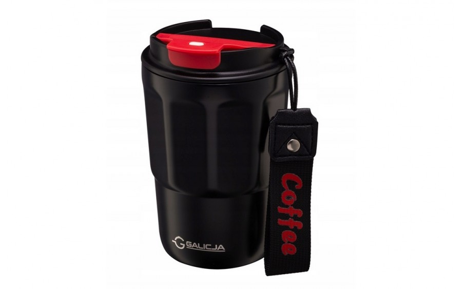 Kubek termiczny COFFEE Galicja 350 ml czarny czerwony – stal 18/10