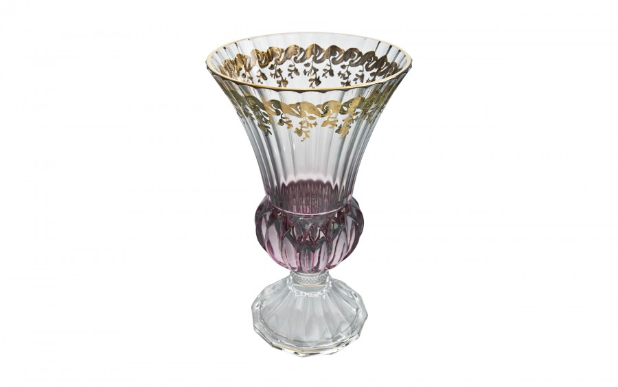 Wazon kryształowy 35 cm na nodze Pink-FT-AD Combo Glass złote zdobienie