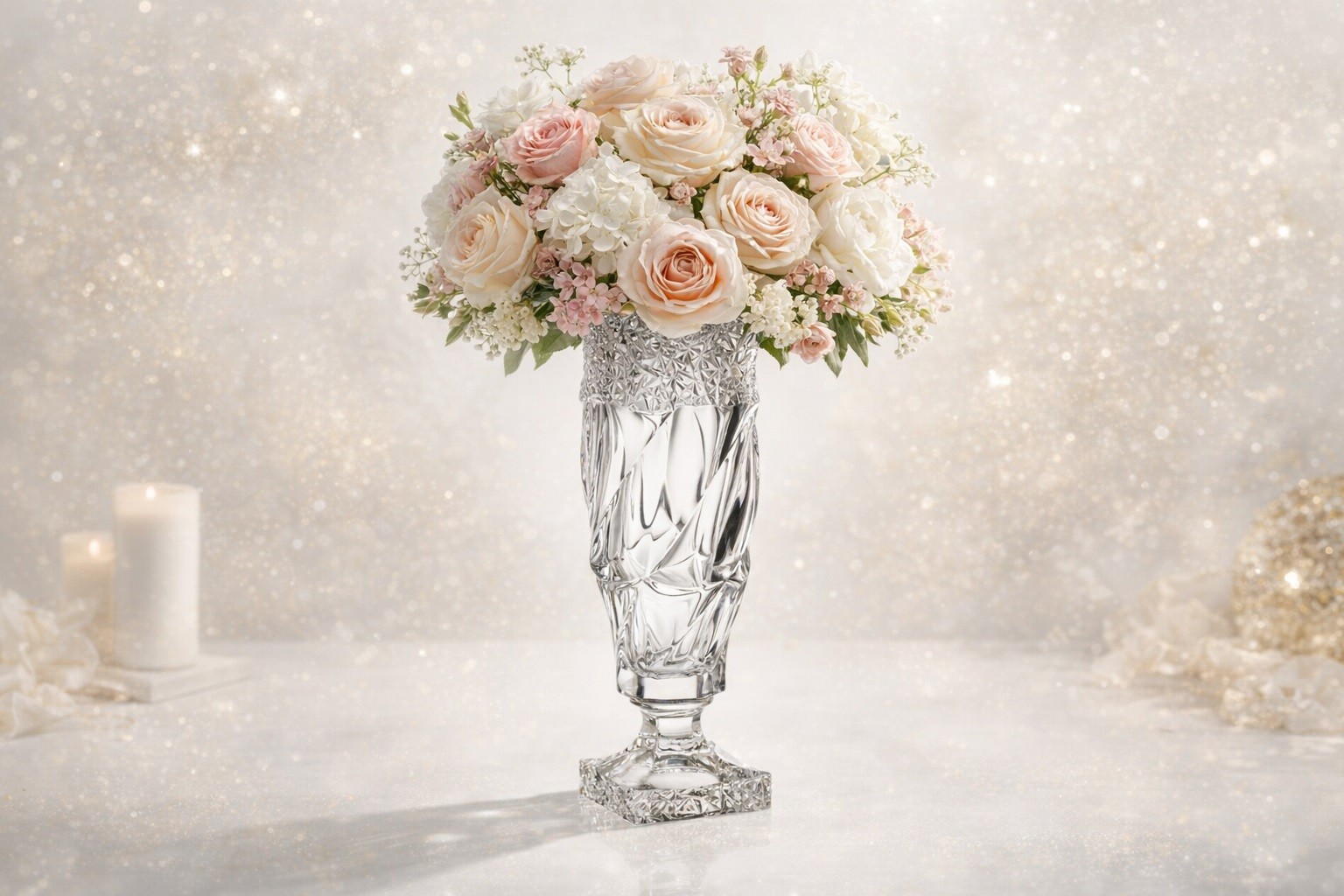 Wazon kryształowy na nodze 38 cm Flamenco Ice