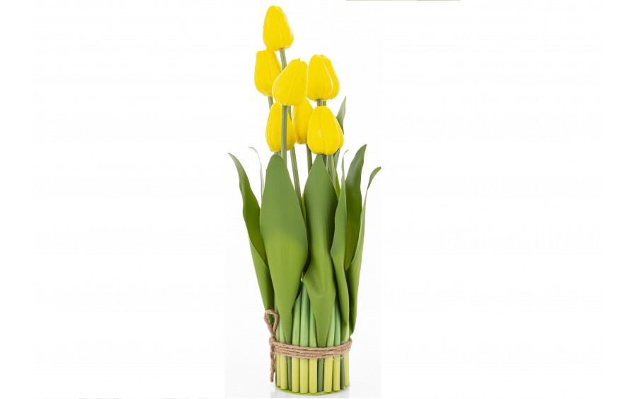 Bukiet 8 sztucznych tulipanów 38 cm żółte