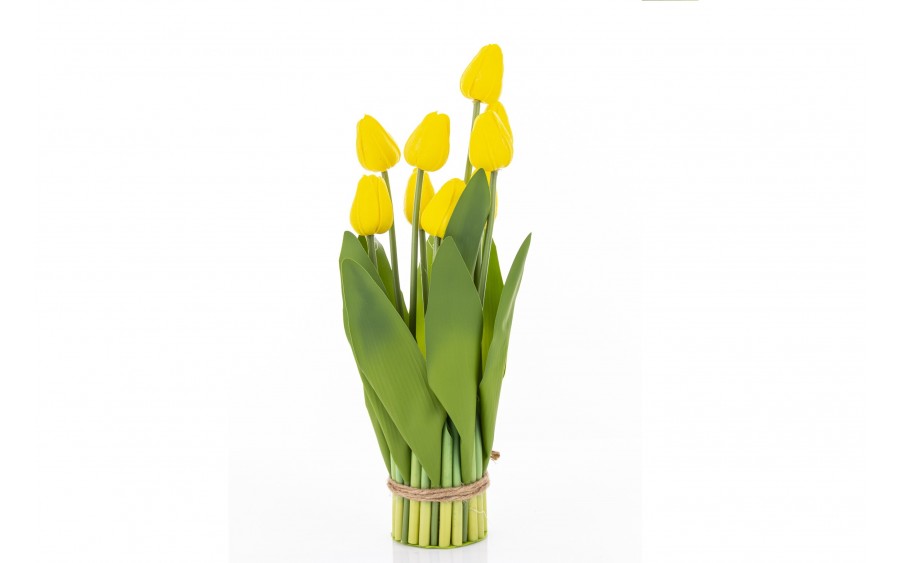 Bukiet 8 sztucznych tulipanów 38 cm żółte