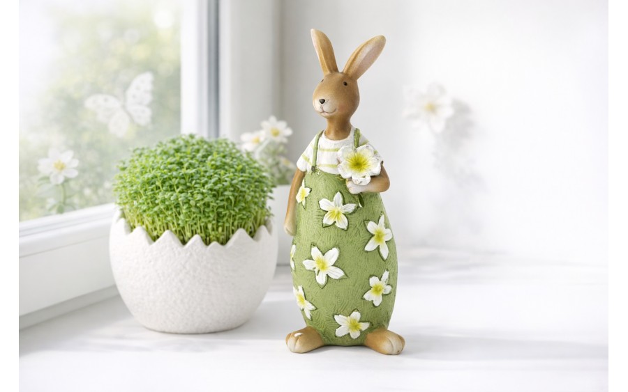 Figurka dekoracyjna Zając z kwiatkiem 16 cm VB0328