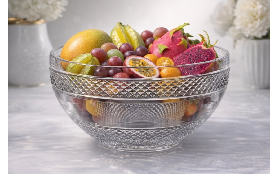 Owocarka kryształowa Violetta 25 cm, masywna misa kryształowa, diamentowy szlif