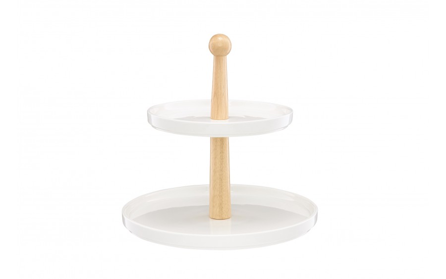 Ambition Natural Patera dwupoziomowa 18 i 26 cm, porcelana z drewnianym uchwytem