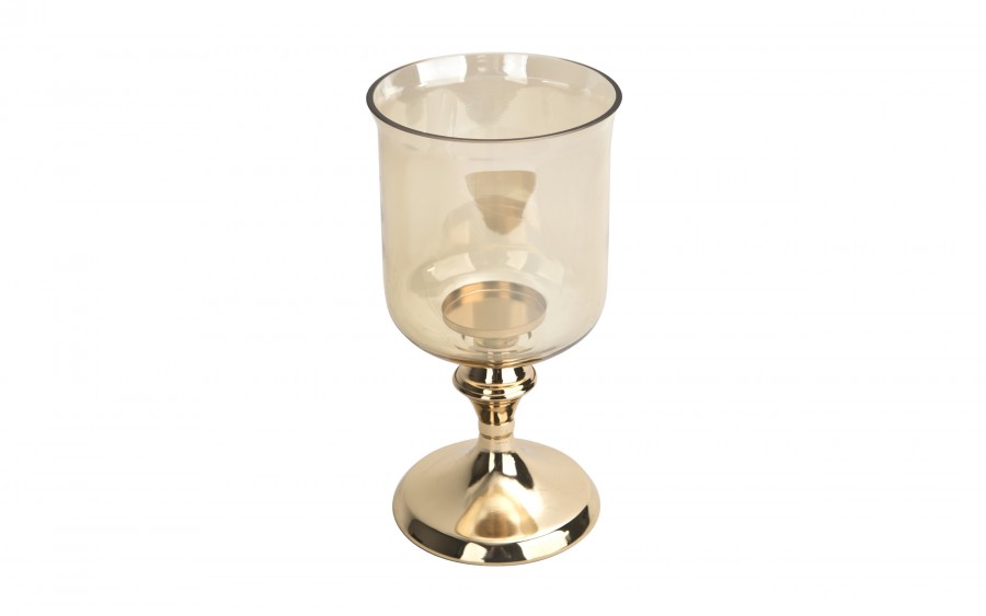 Kielich świecznik szklany Dekor-Pap CX0935 14x14x28 cm bursztynowy  złoty glamour elegancka dekoracja stołu i salonu
