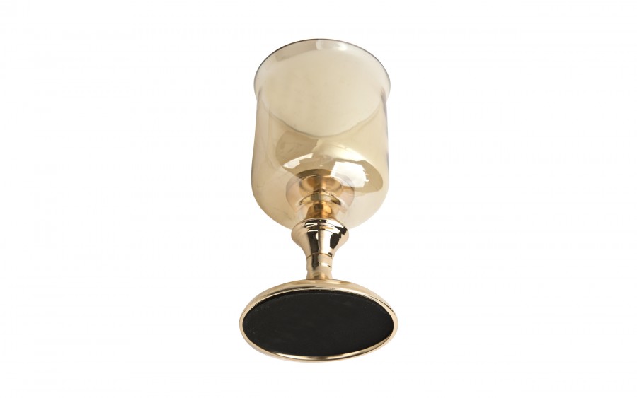 Kielich świecznik szklany Dekor-Pap CX0935 14x14x28 cm bursztynowy  złoty glamour elegancka dekoracja stołu i salonu