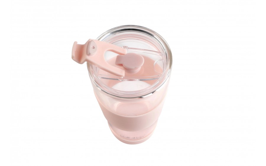 Kubek termiczny szklany ze słomką 600 ml różowy Fuori 30411