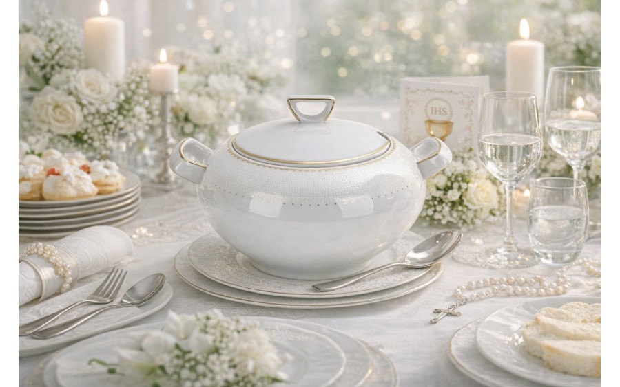 Waza porcelanowa 3L Chodzież Bella biała złota elegancka luksusowa