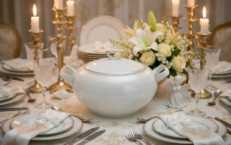 Waza porcelanowa 3L Chodzież Bella biała złota elegancka luksusowa