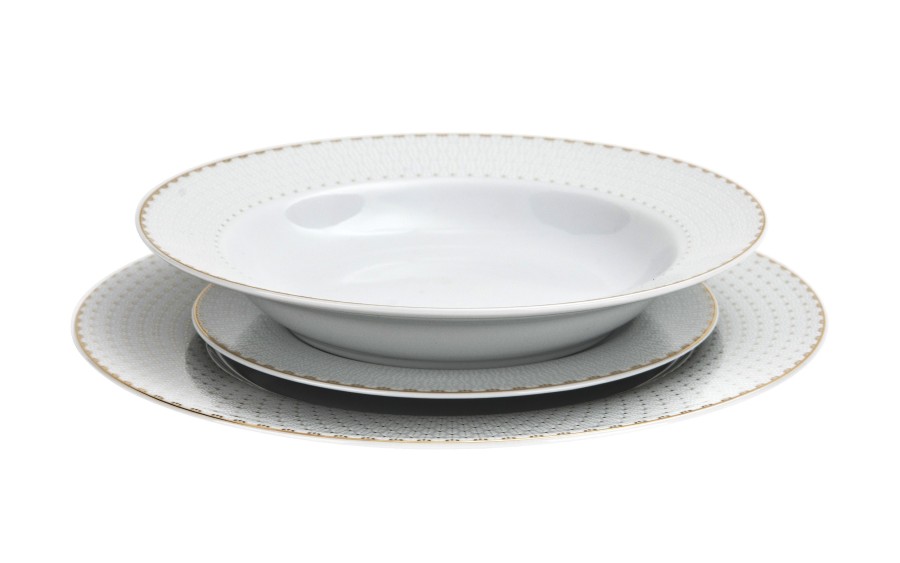 Serwis obiadowy 12 osób Ćmielów Bella 44 el porcelana biała złota luksusowa