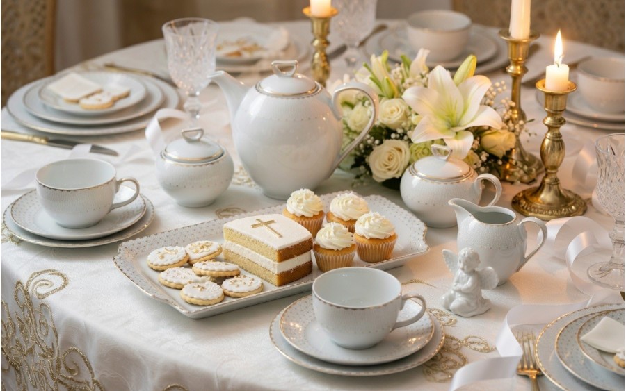 Serwis kawowy 12 osób Chodzież Bella porcelana złota elegancka