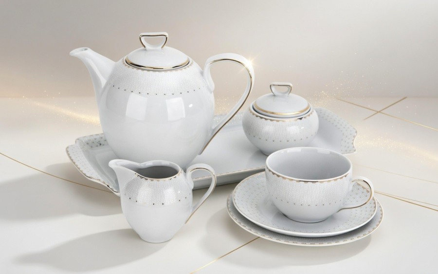 Serwis kawowy 12 osób Chodzież Bella porcelana złota elegancka