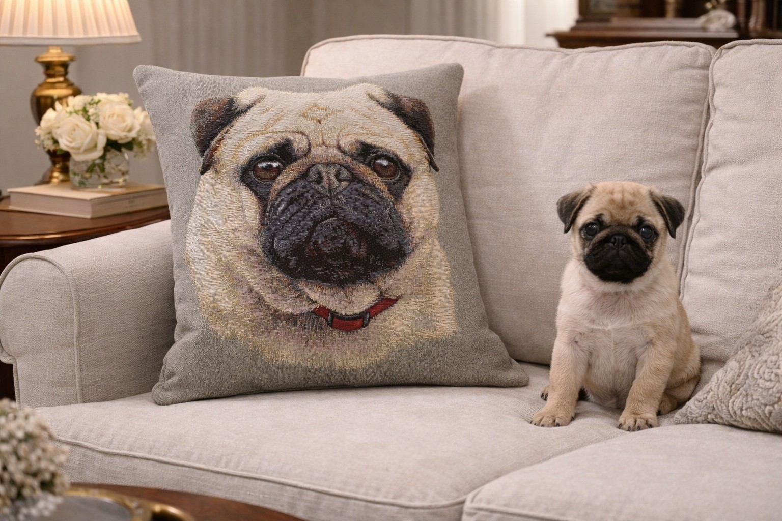 Poszewka dekoracyjna 45x45 cm Mops Gobelinowa Premium