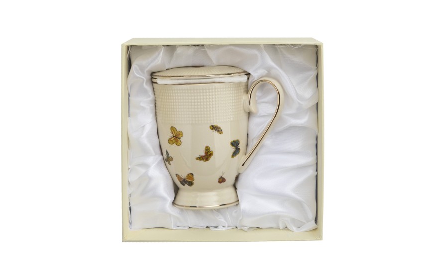 Kubek porcelanowy 400 ml z zaparzaczem Motylki