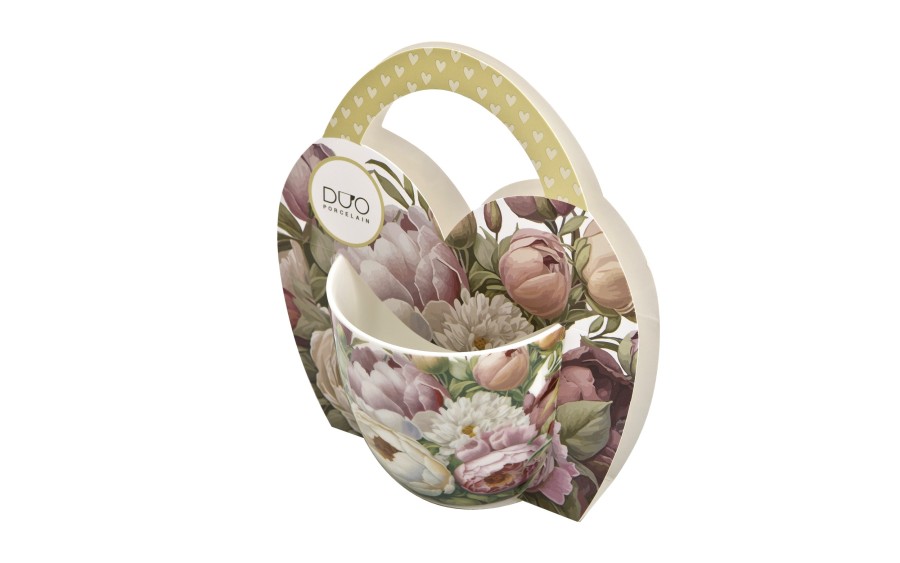Kubek porcelanowy 460 ml Piwonie w koszyczku