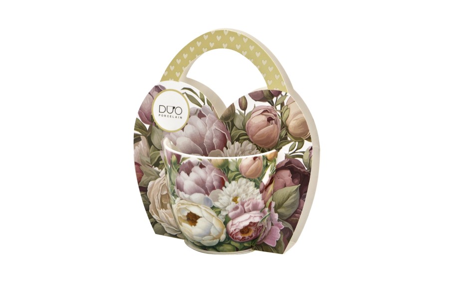 Kubek porcelanowy 460 ml Piwonie w koszyczku